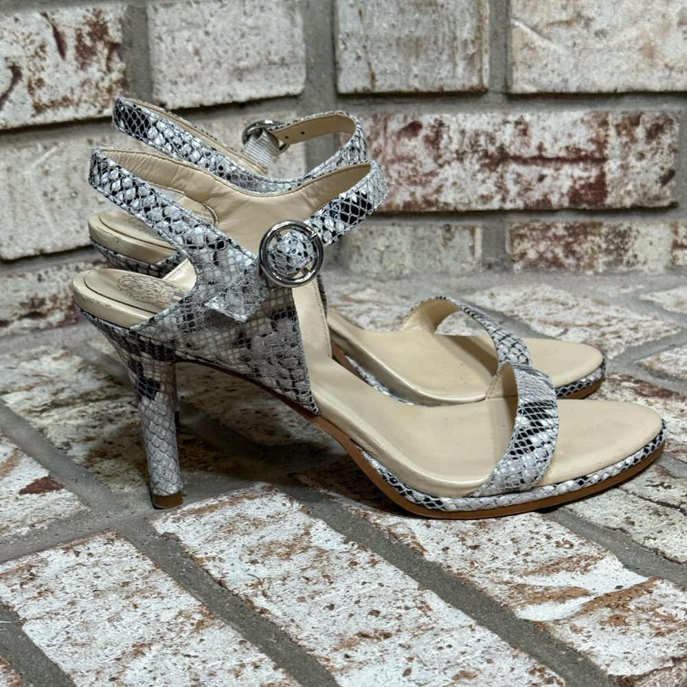 Vince Camuto Lynona Snake Print Ankle Strap Heeled Sandals Open Toe
